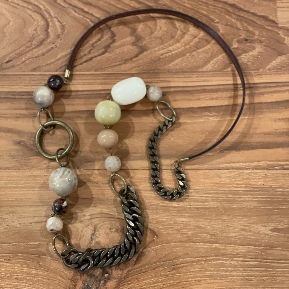 Massimo Dutti leather stone chain necklace